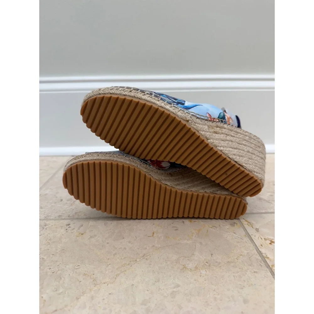 Anuschka Maya Printed Leather Espadrille Wedge Sandals Peacock Blue 9